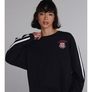 Five Star General Navy‎ London Union Jack Crest Graphic Sweatshirt Top  M